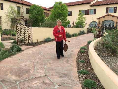 Christy at hotel entrance